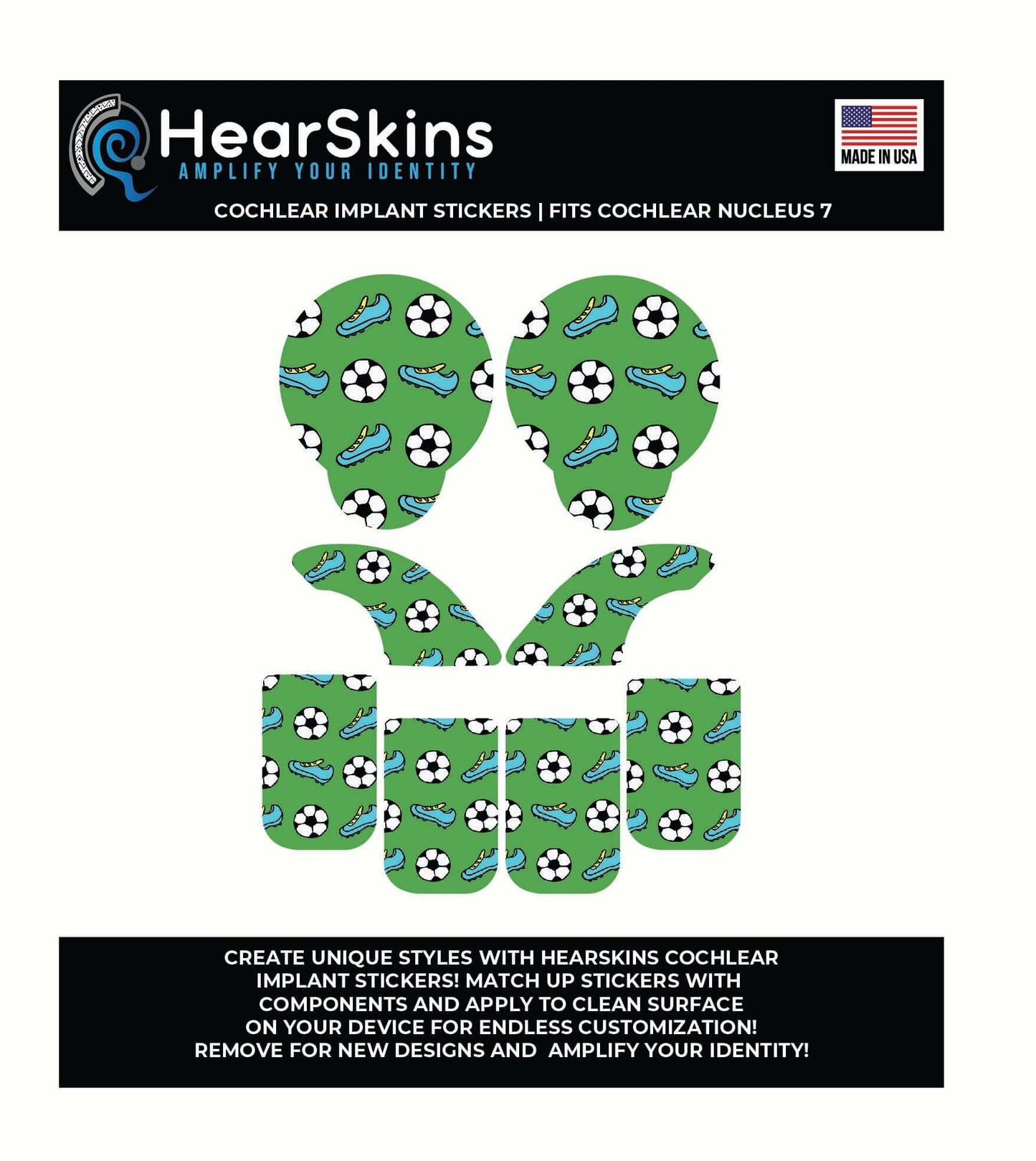 Soccer Cochlear Nucleus 7 or 8 CI Skins Stickers