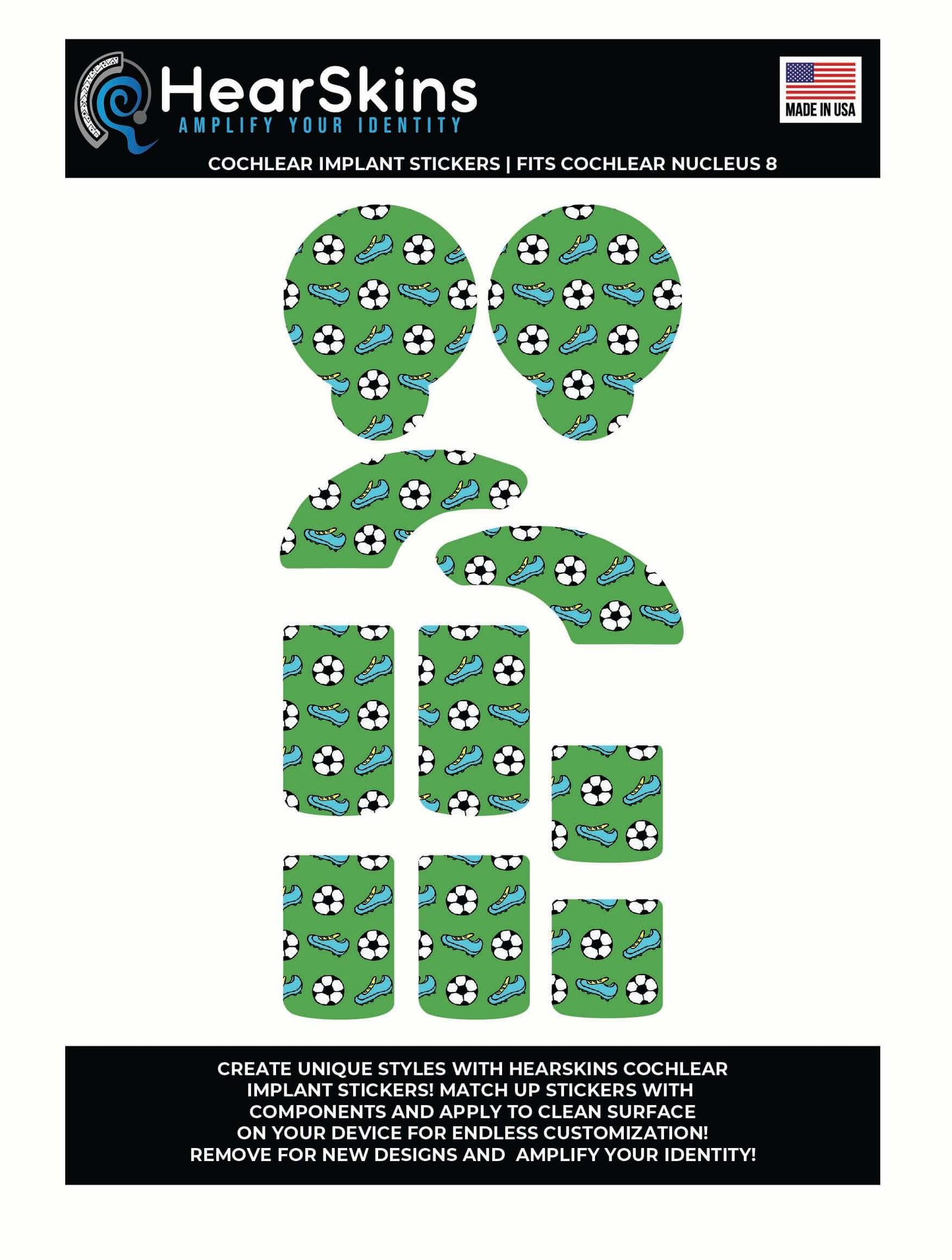 Soccer Cochlear Nucleus 7 or 8 CI Skins Stickers