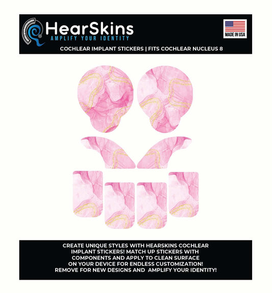 Pink Marble Cochlear Nucleus 7 or 8 Skins Stickers