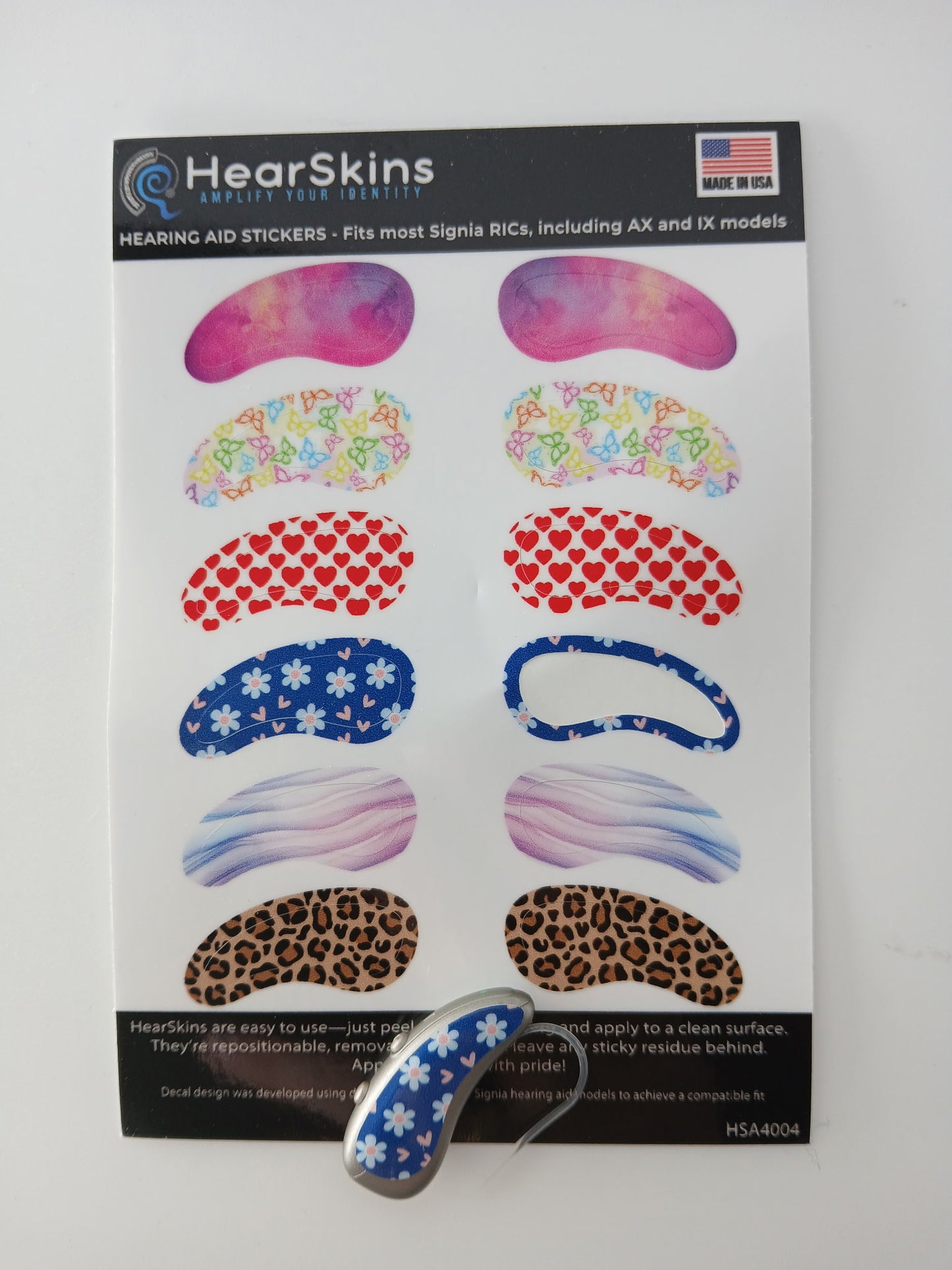 Signia Hearing Aid "Chic/Whimsical" Decals - choose between RIC, Power + Super Power BTE
