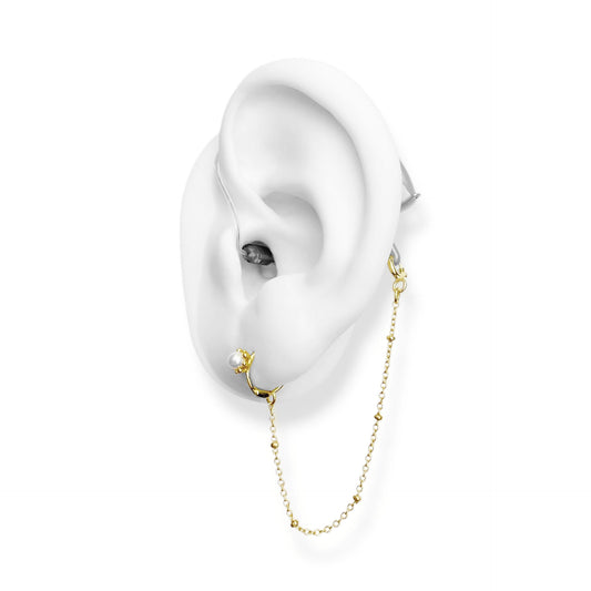 Aphrodite Pearl Hoop with Chain Deafmetal