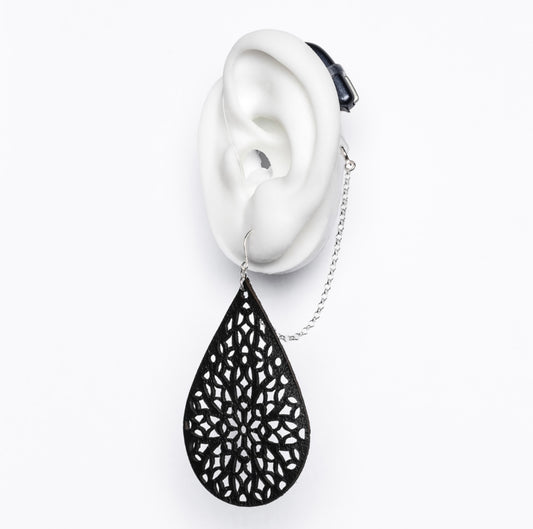 Deafmetal USA Earrings Hearing Aid Cochlear Implant Jewelry Deaf Metal Black Tear