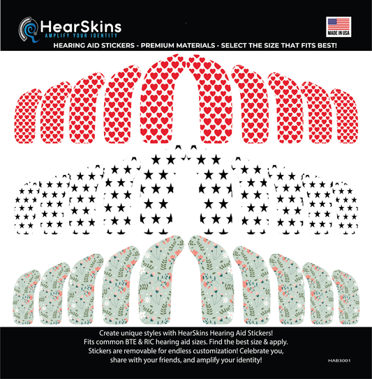 HearSkins "Hearts/Stars/Flowers" Hearing Aid Skins/Stickers