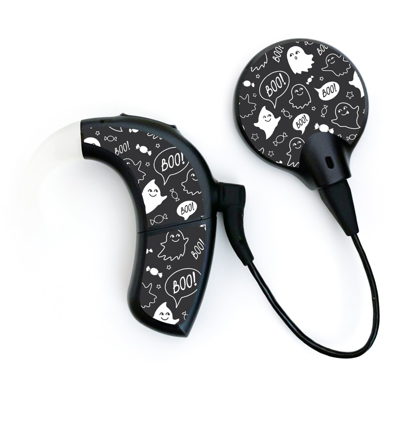 Deafmetal USA features HearSkins Hearoes brand hearing aid and cochlear implant stickers and skins to decorate hearing devices Boo Hearing Aid and CI Skins