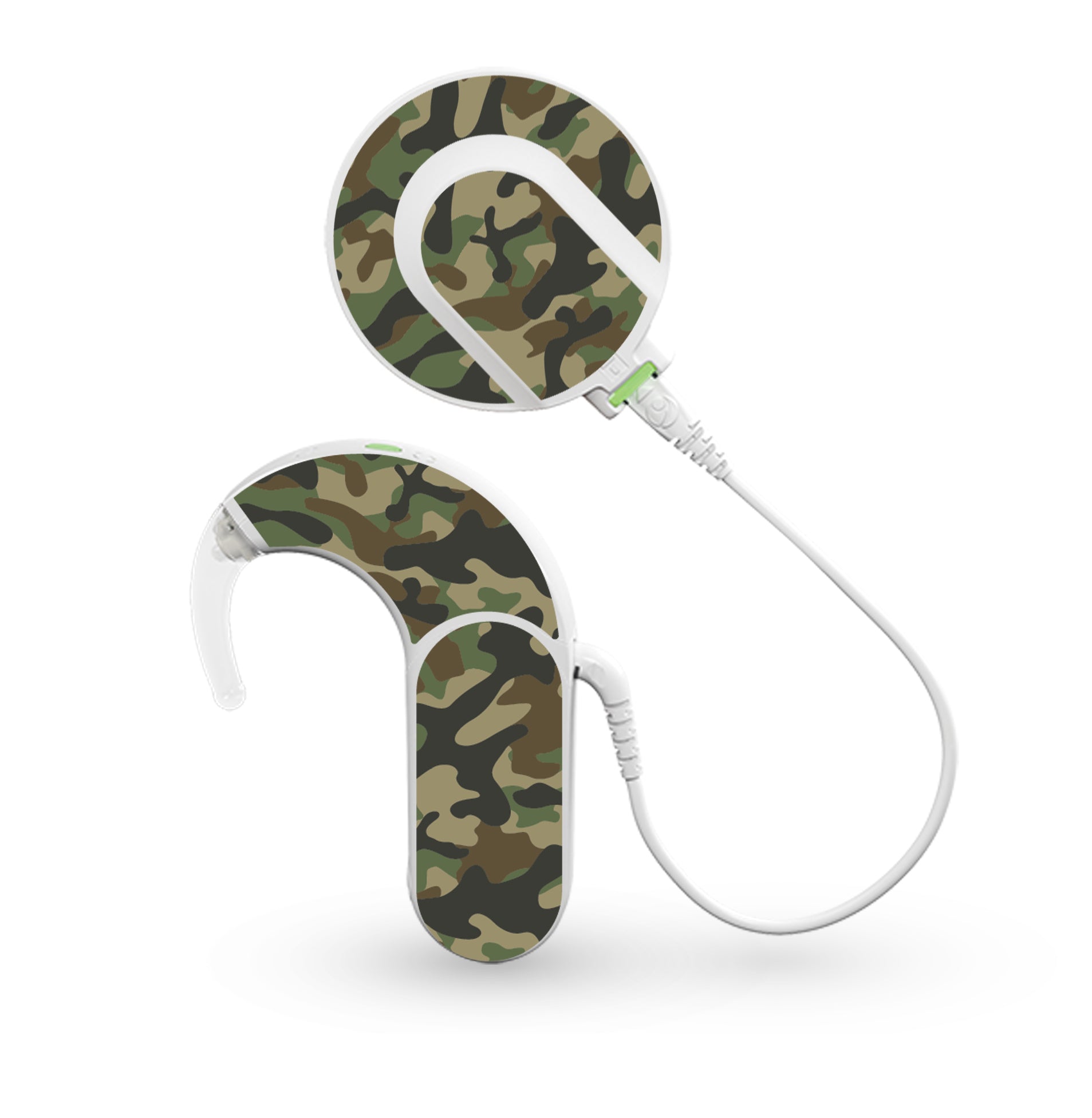 Deafmetal USA features HearSkins Hearoes brand hearing aid and cochlear implant stickers and skins to decorate hearing devices Camouflage Hearing Aid and CI Skins