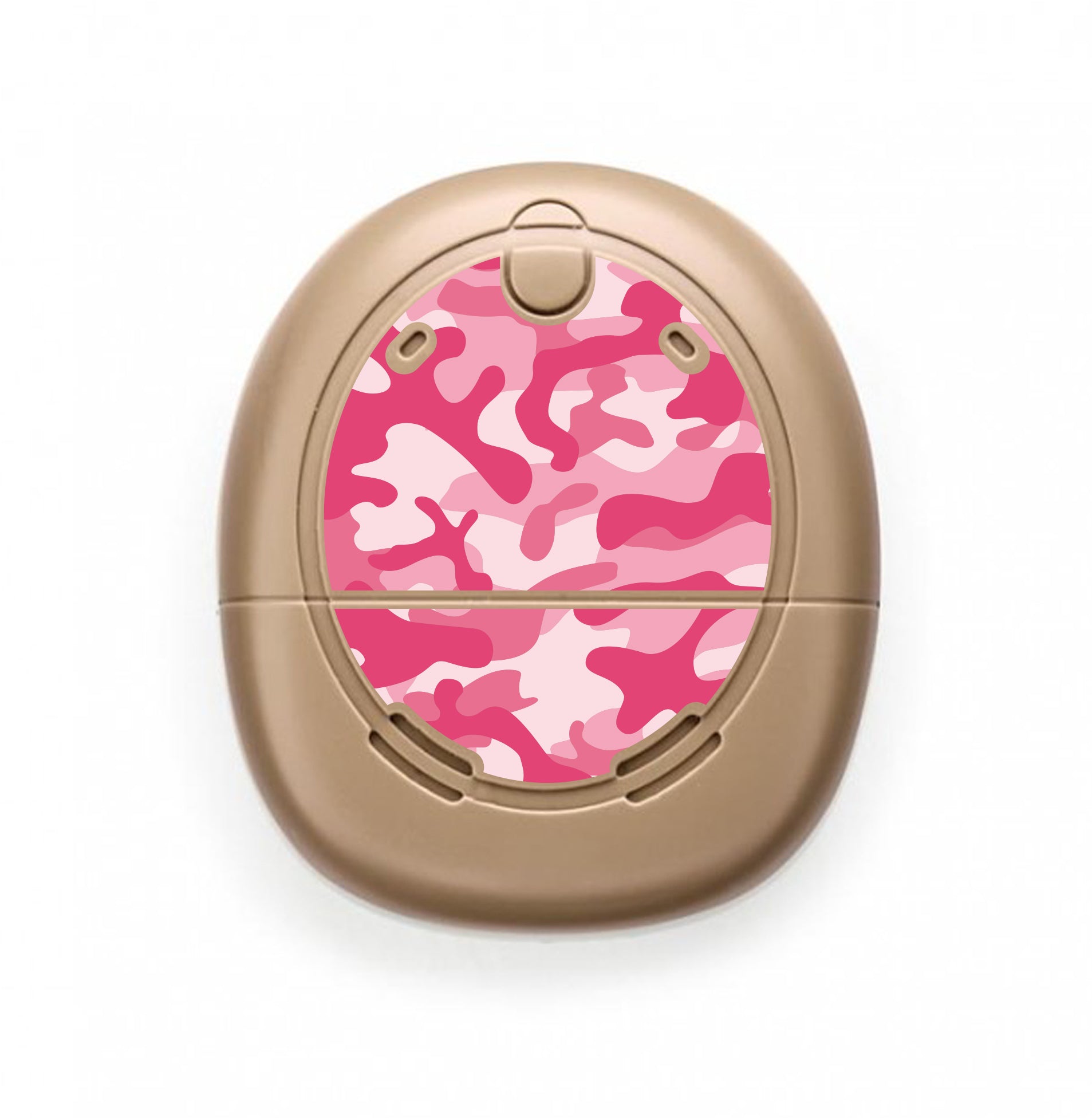 Deafmetal USA features HearSkins Hearoes brand hearing aid and cochlear implant stickers and skins to decorate hearing devices Camouflage Pink Hearing Aid and CI Skins