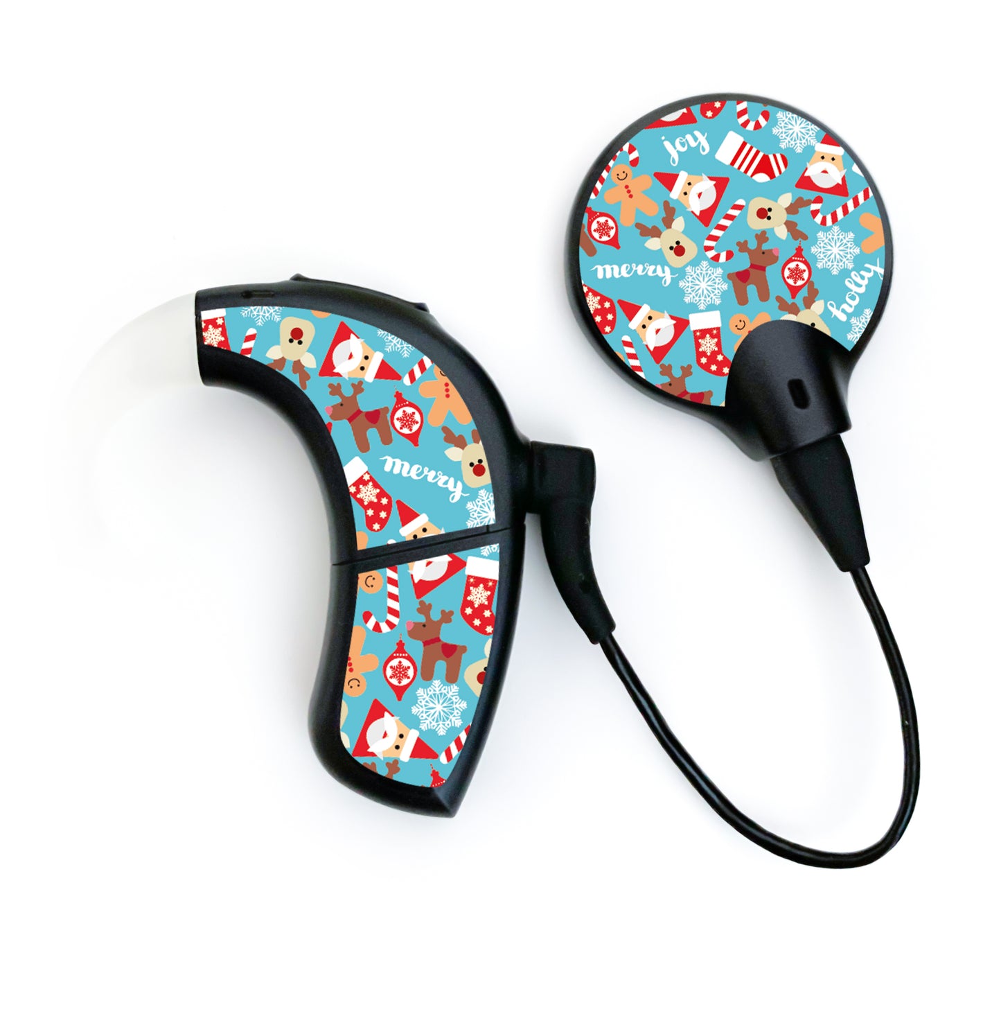 Deafmetal USA features HearSkins Hearoes brand hearing aid and cochlear implant stickers and skins to decorate hearing devices Happy Holidays Hearing Aid and CI Skins