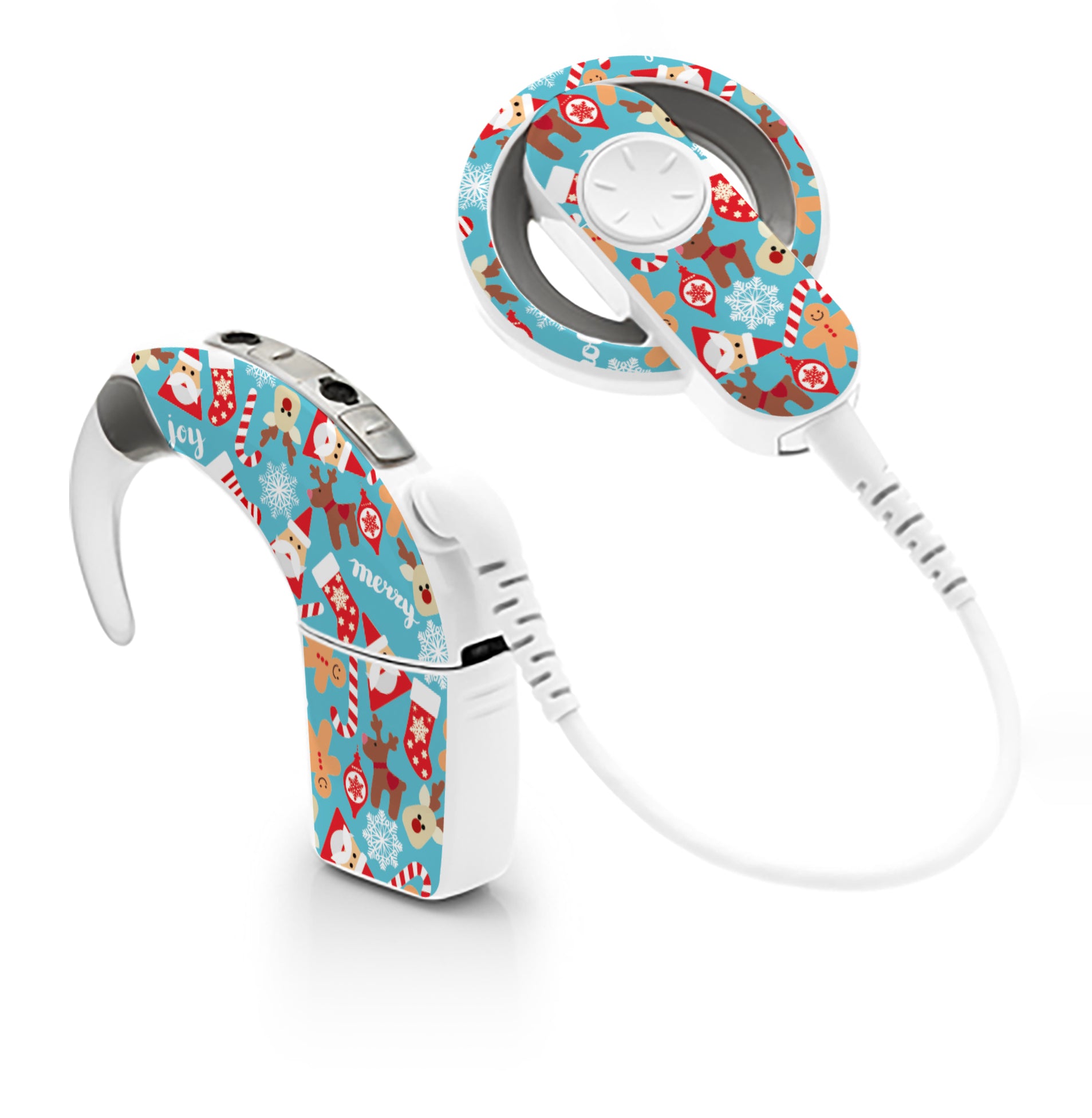 Deafmetal USA features HearSkins Hearoes brand hearing aid and cochlear implant stickers and skins to decorate hearing devices Happy Holidays Hearing Aid and CI Skins