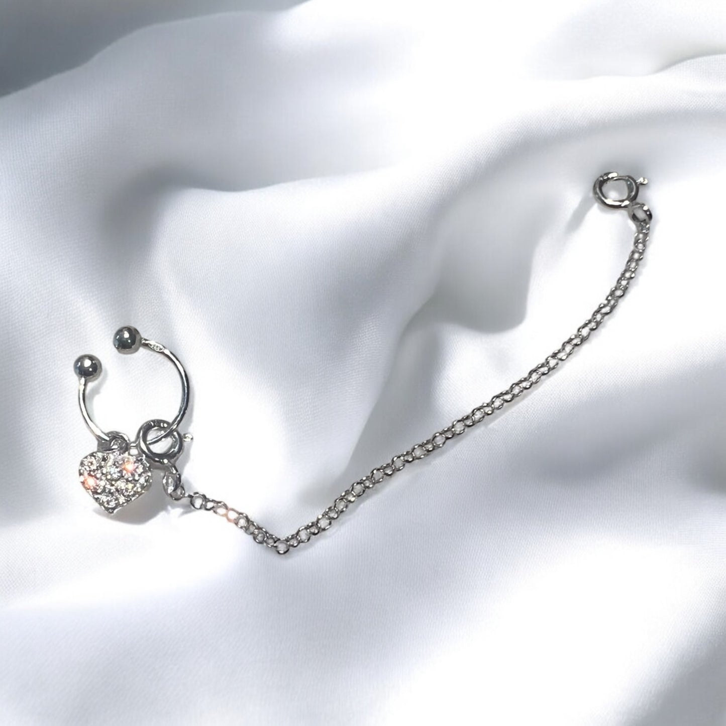Heart Chained Cuff in Silver