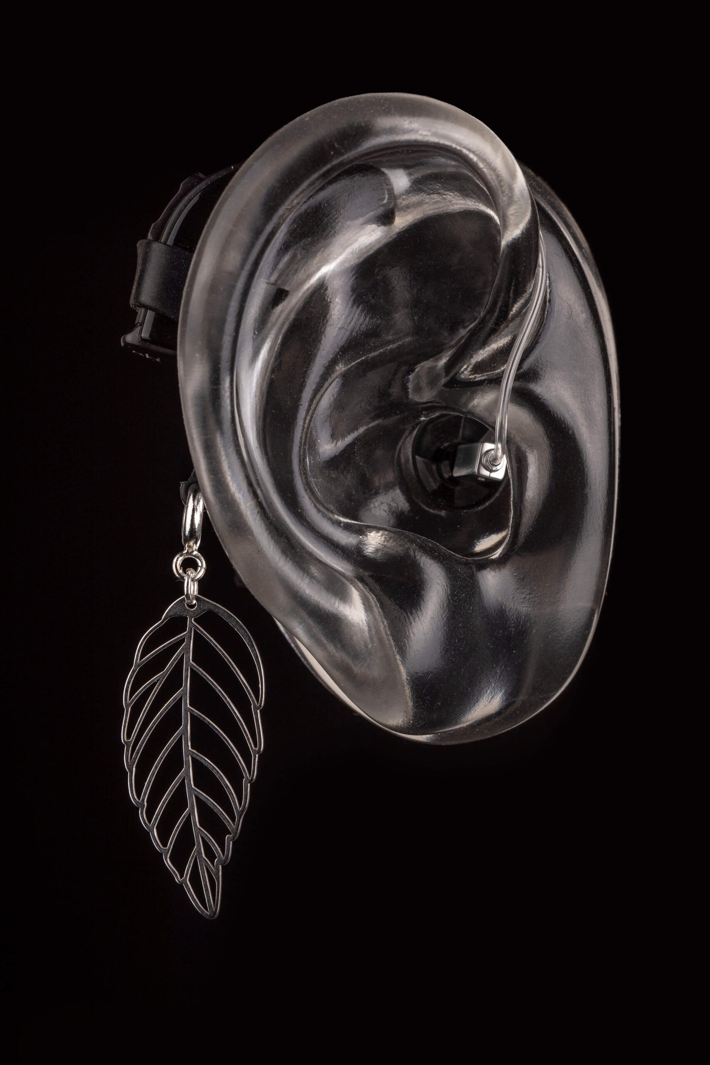 Deafmetal USA pendant charm to decorate hearing aids or cochlear implants Deaf Metal jewelry Silver Leaf