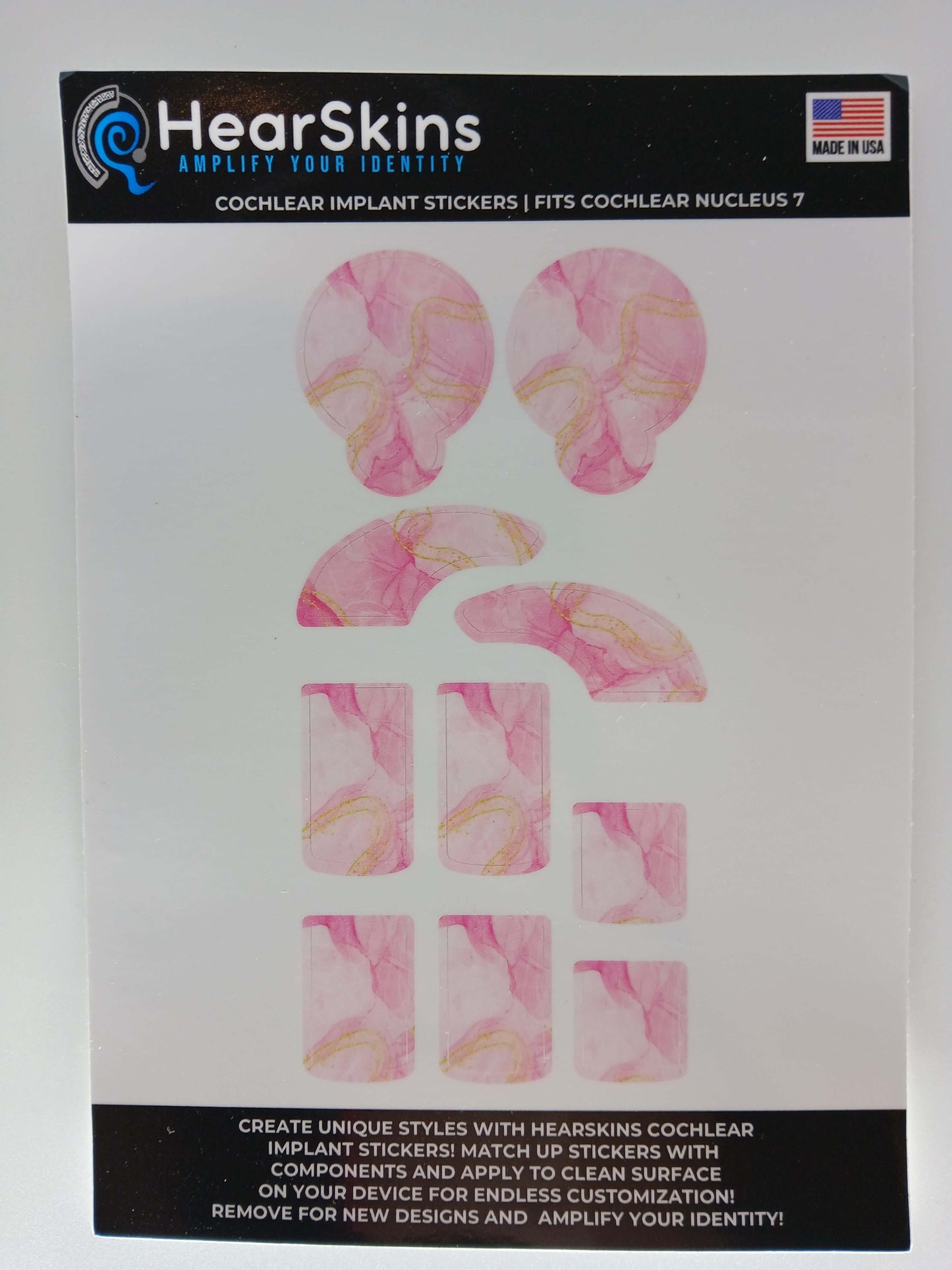 Pink Marble Cochlear Nucleus 7 or 8 Skins Stickers