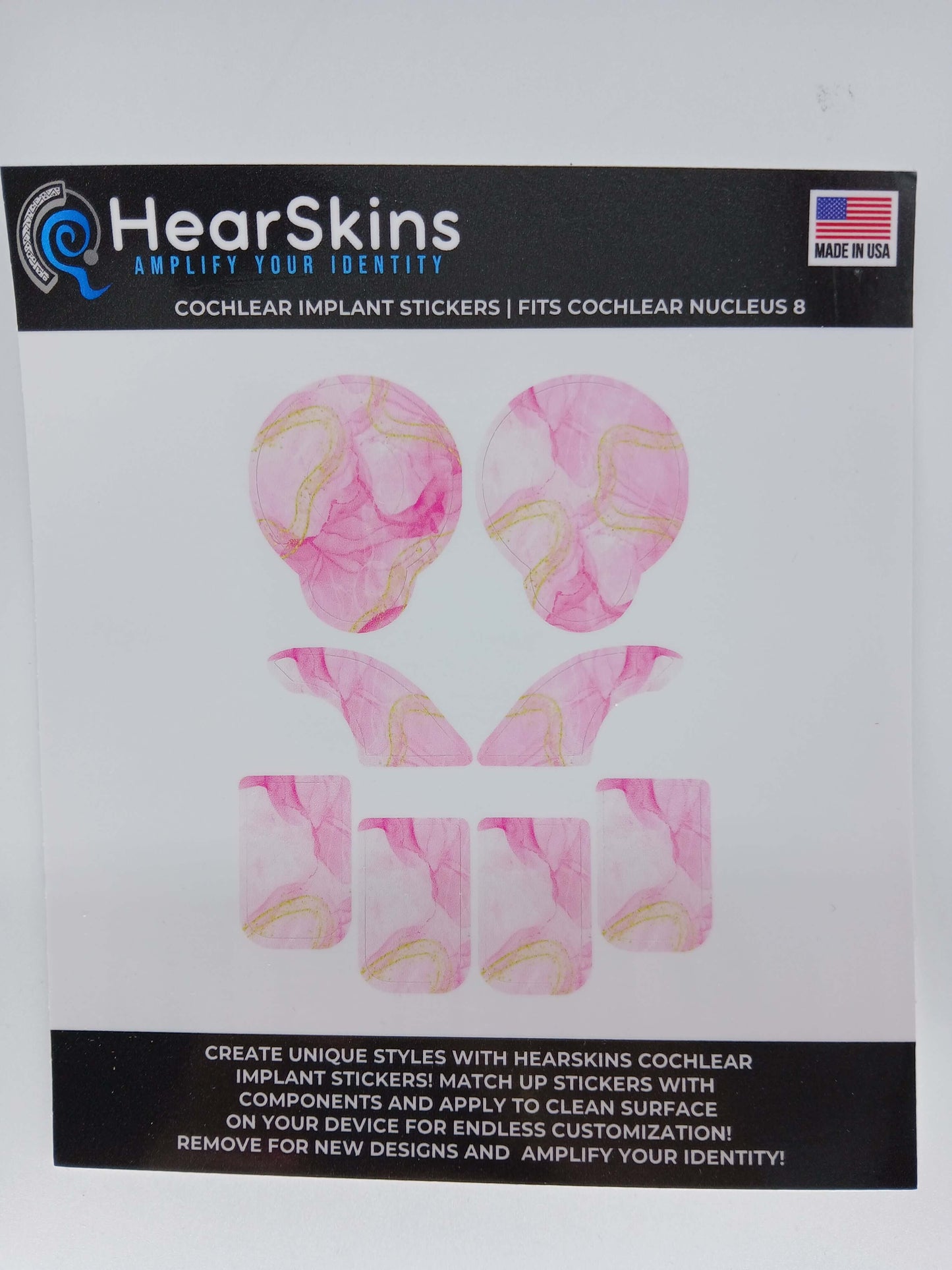 Pink Marble Cochlear Nucleus 7 or 8 Skins Stickers
