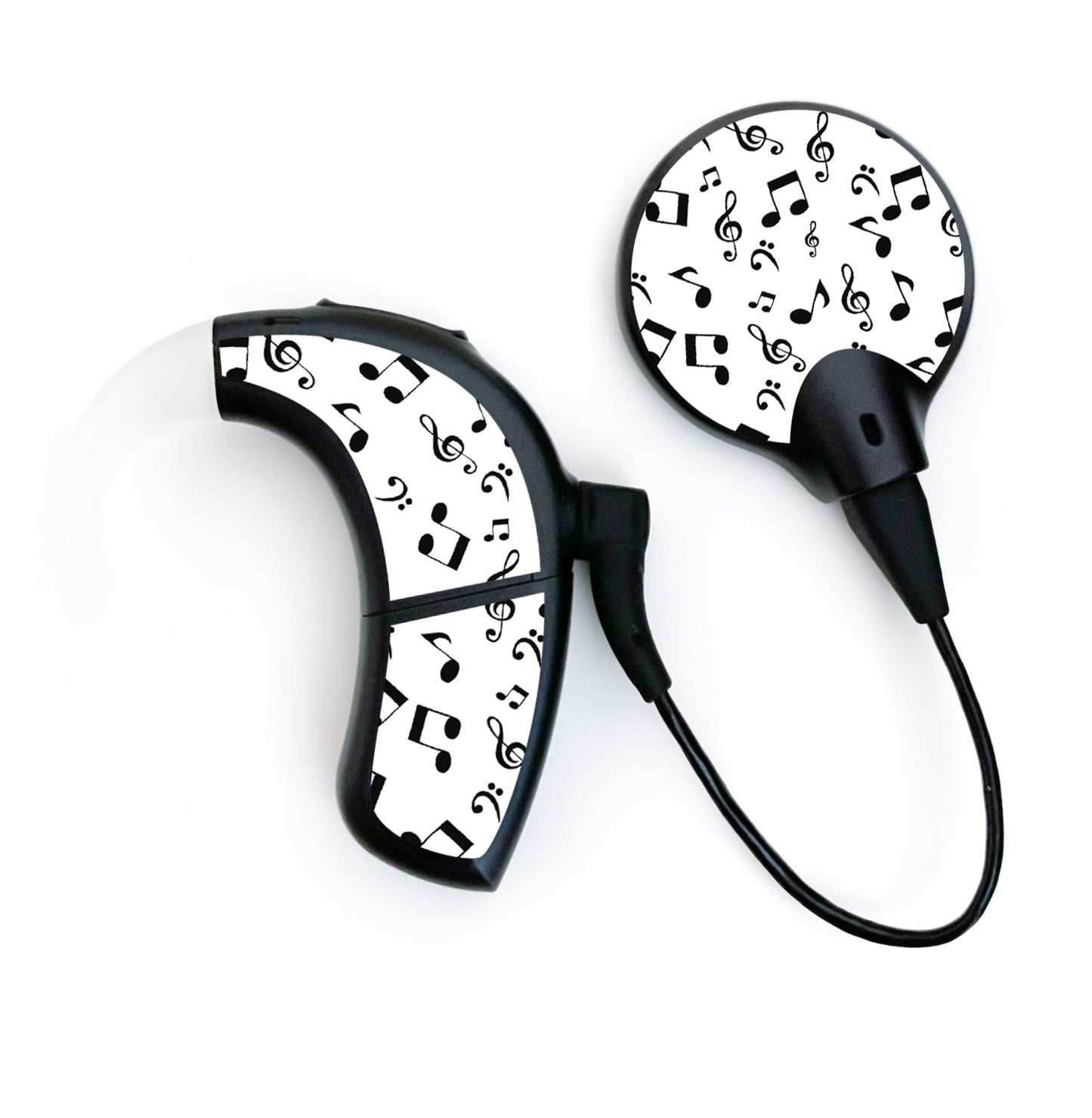 Deafmetal USA features HearSkins Hearoes brand hearing aid and cochlear implant stickers and skins to decorate hearing devices Music Notes Hearing Aid and CI Skins