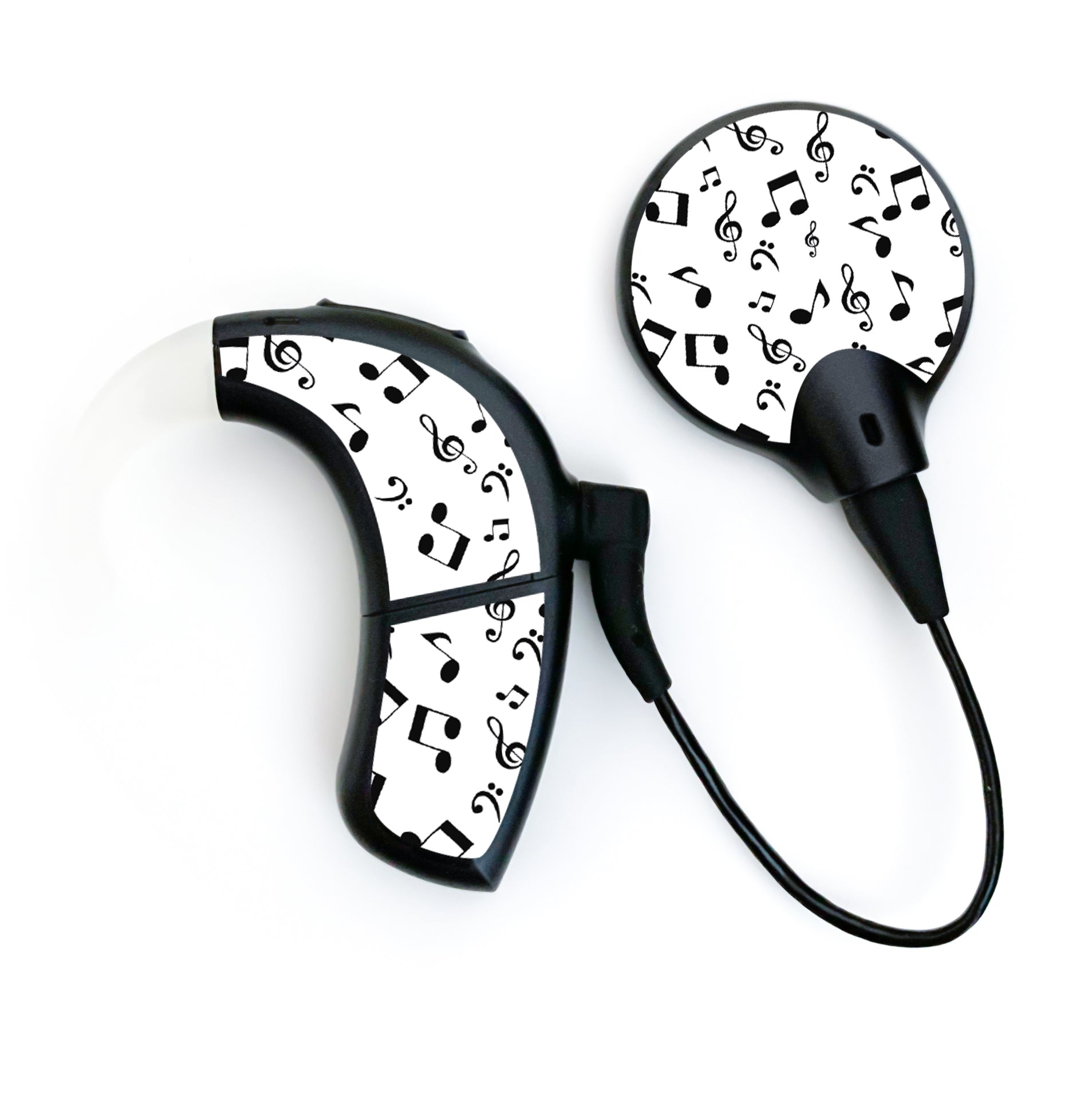 Deafmetal USA features HearSkins Hearoes brand hearing aid and cochlear implant stickers and skins to decorate hearing devices Music Notes Hearing Aid and CI Skins