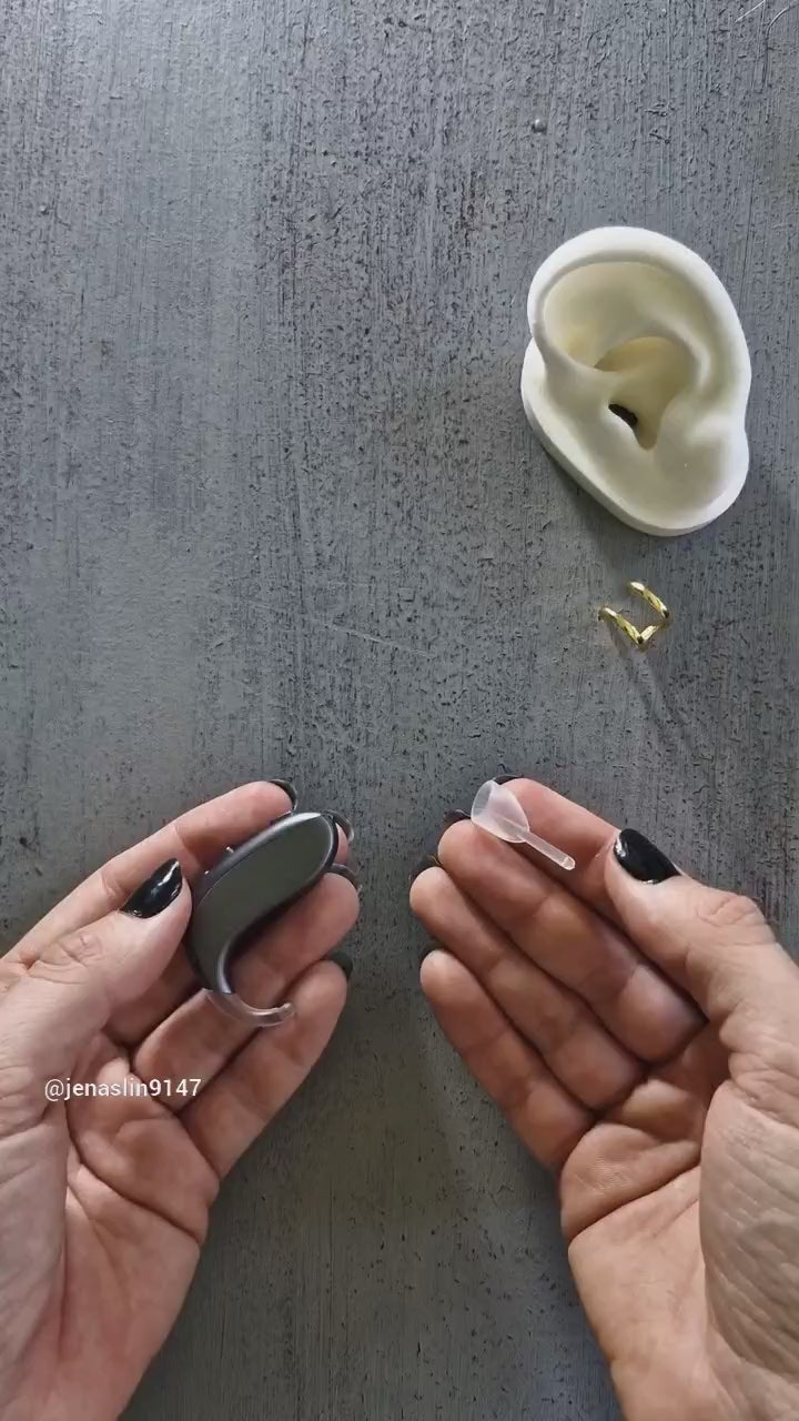 Deafmetal USA holster connector fastener to connect hearing aid or cochlear implant jewelry for retention DEAFMETAL Holster (required for all jewelry for HA and BTE CI)