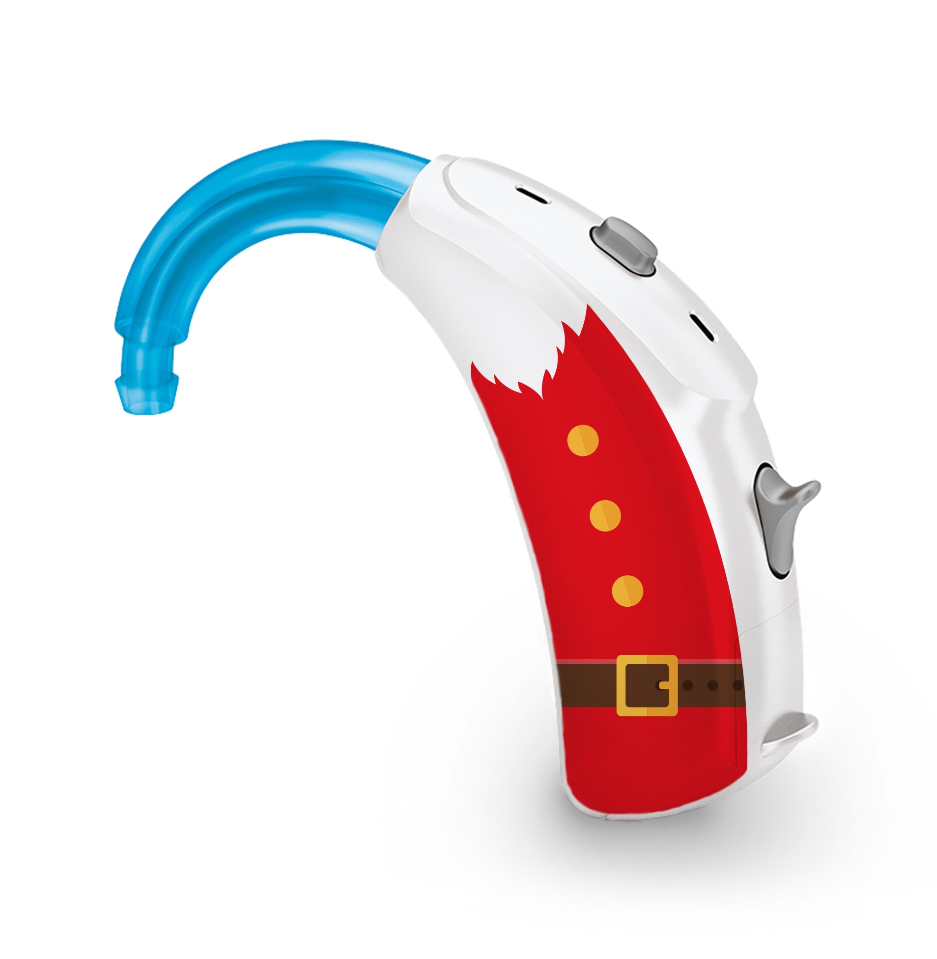 Deafmetal USA features HearSkins Hearoes brand hearing aid and cochlear implant stickers and skins to decorate hearing devices Santa Claus Hearing Aid and CI Skins