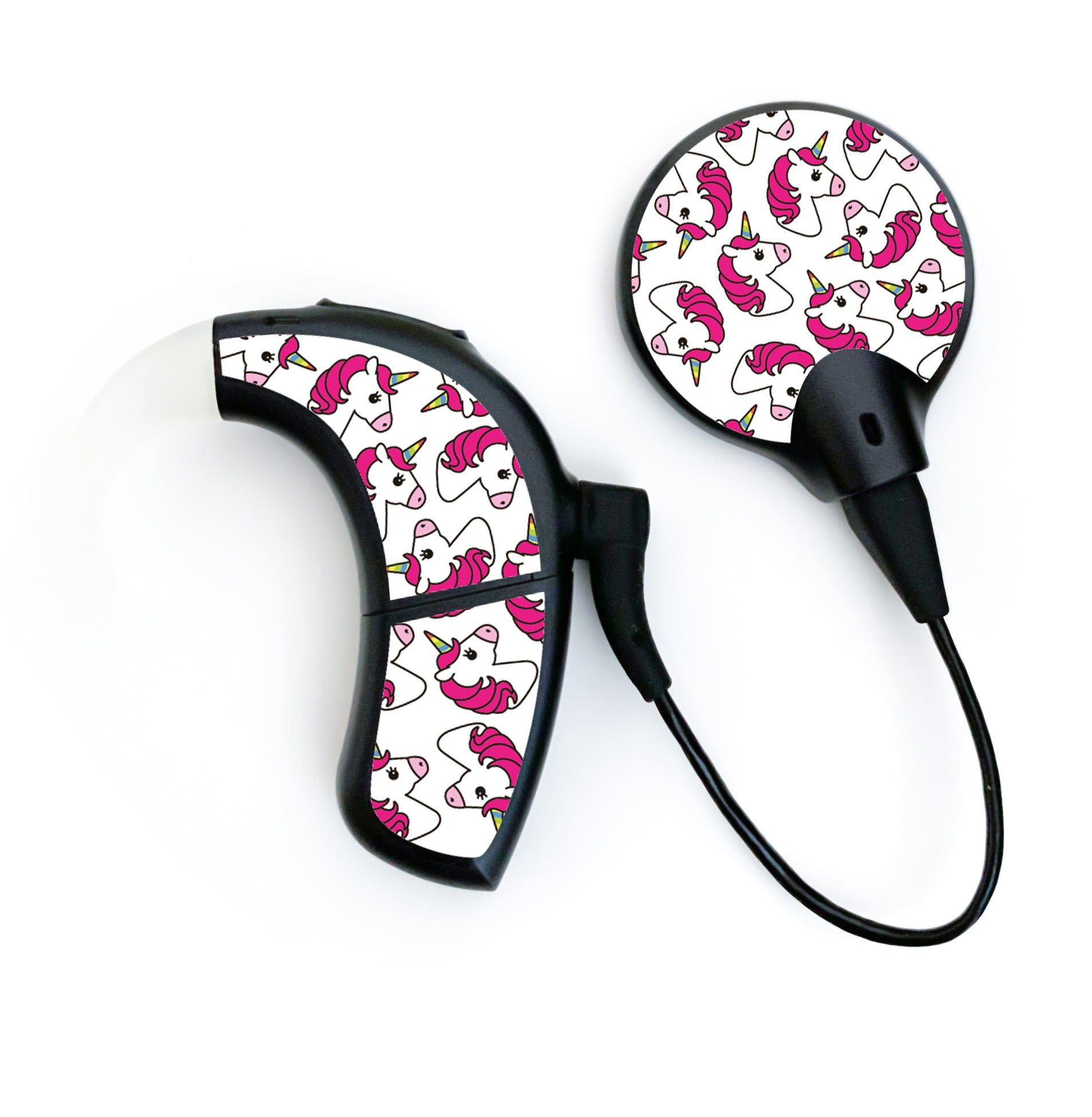 Deafmetal USA features HearSkins Hearoes brand hearing aid and cochlear implant stickers and skins to decorate hearing devices Unicorns Hearing Aid Skins