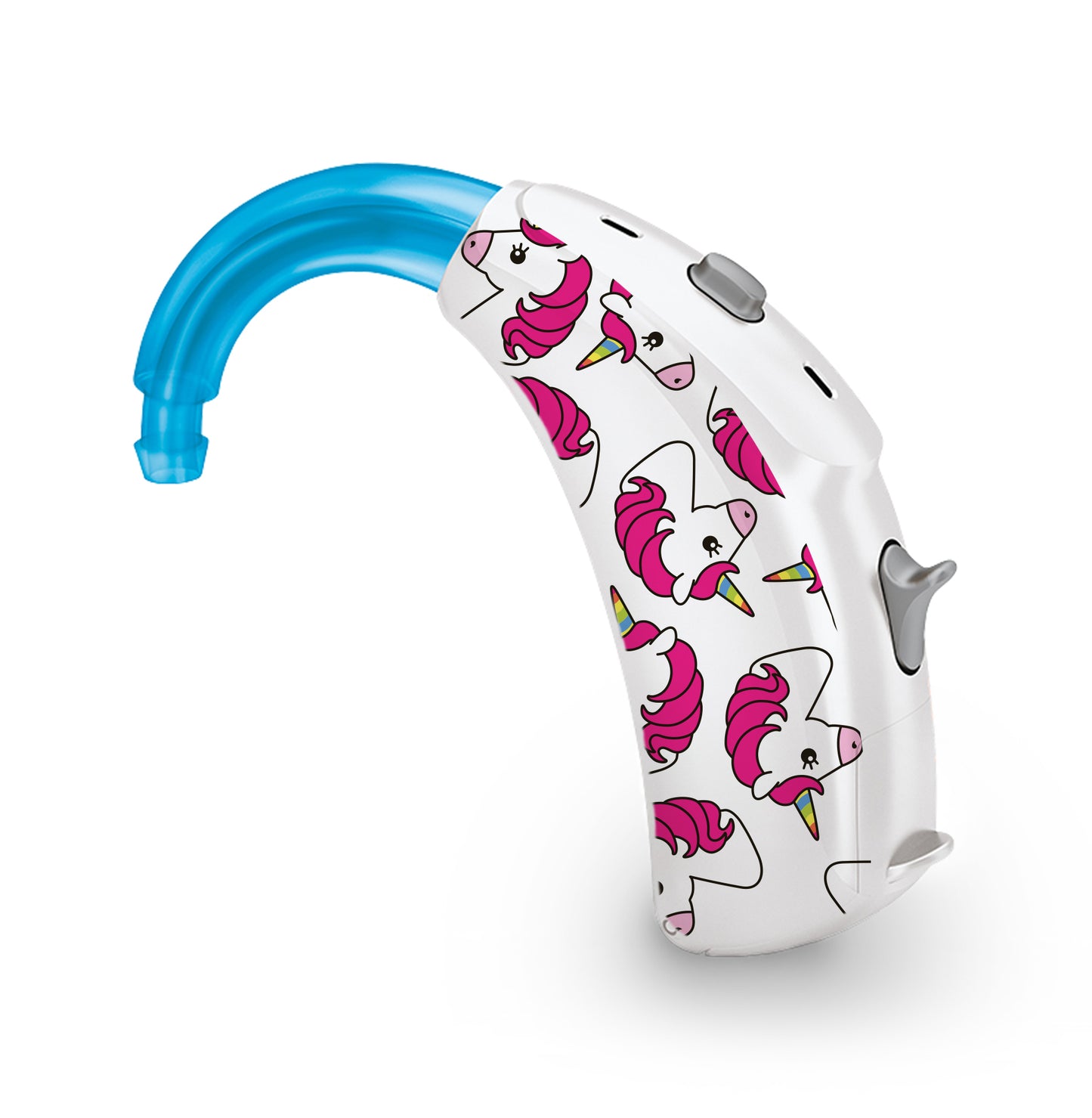 Deafmetal USA features HearSkins Hearoes brand hearing aid and cochlear implant stickers and skins to decorate hearing devices Unicorns Hearing Aid Skins