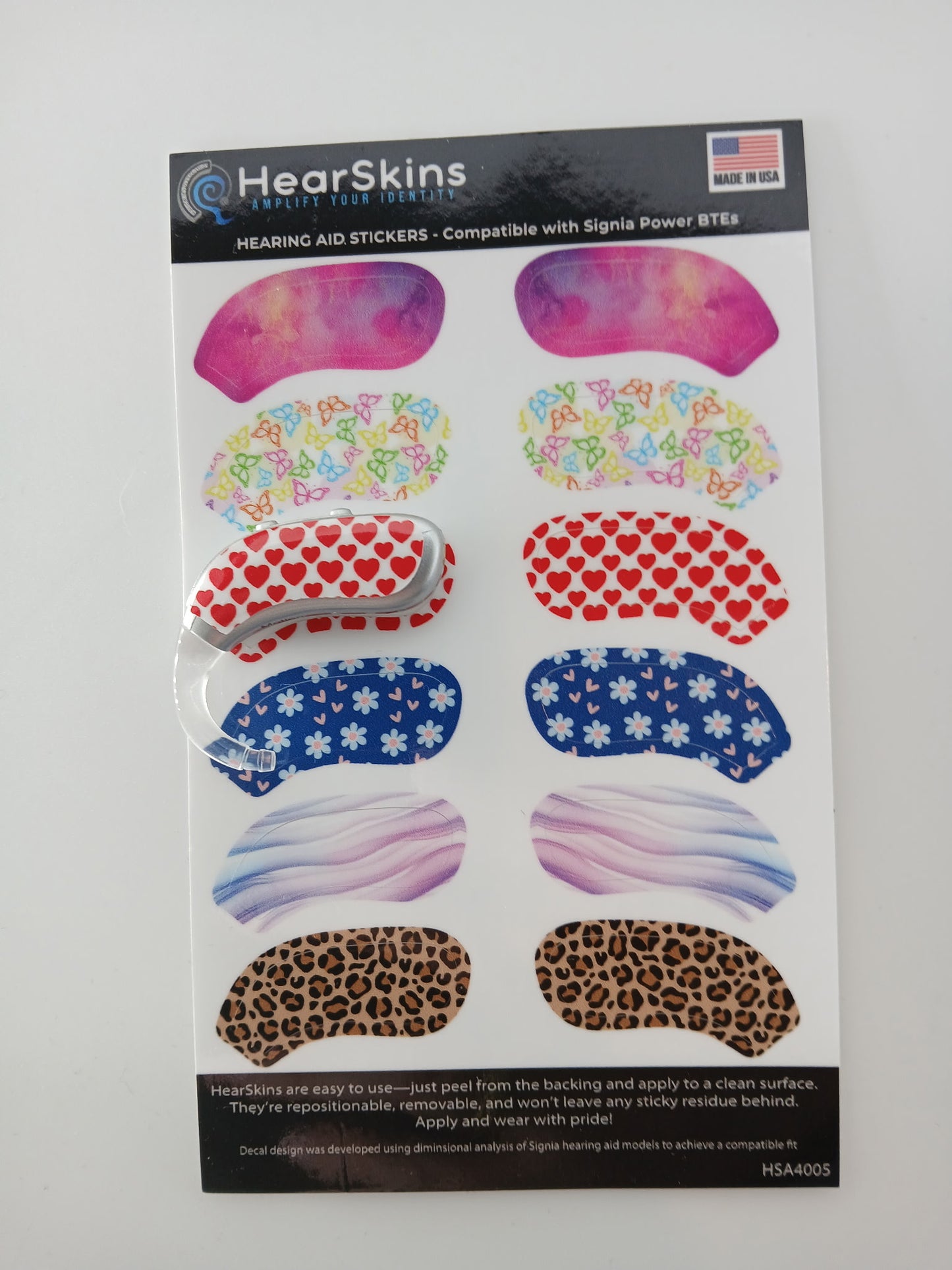 Signia Hearing Aid "Chic/Whimsical" Decals - choose between RIC, Power + Super Power BTE