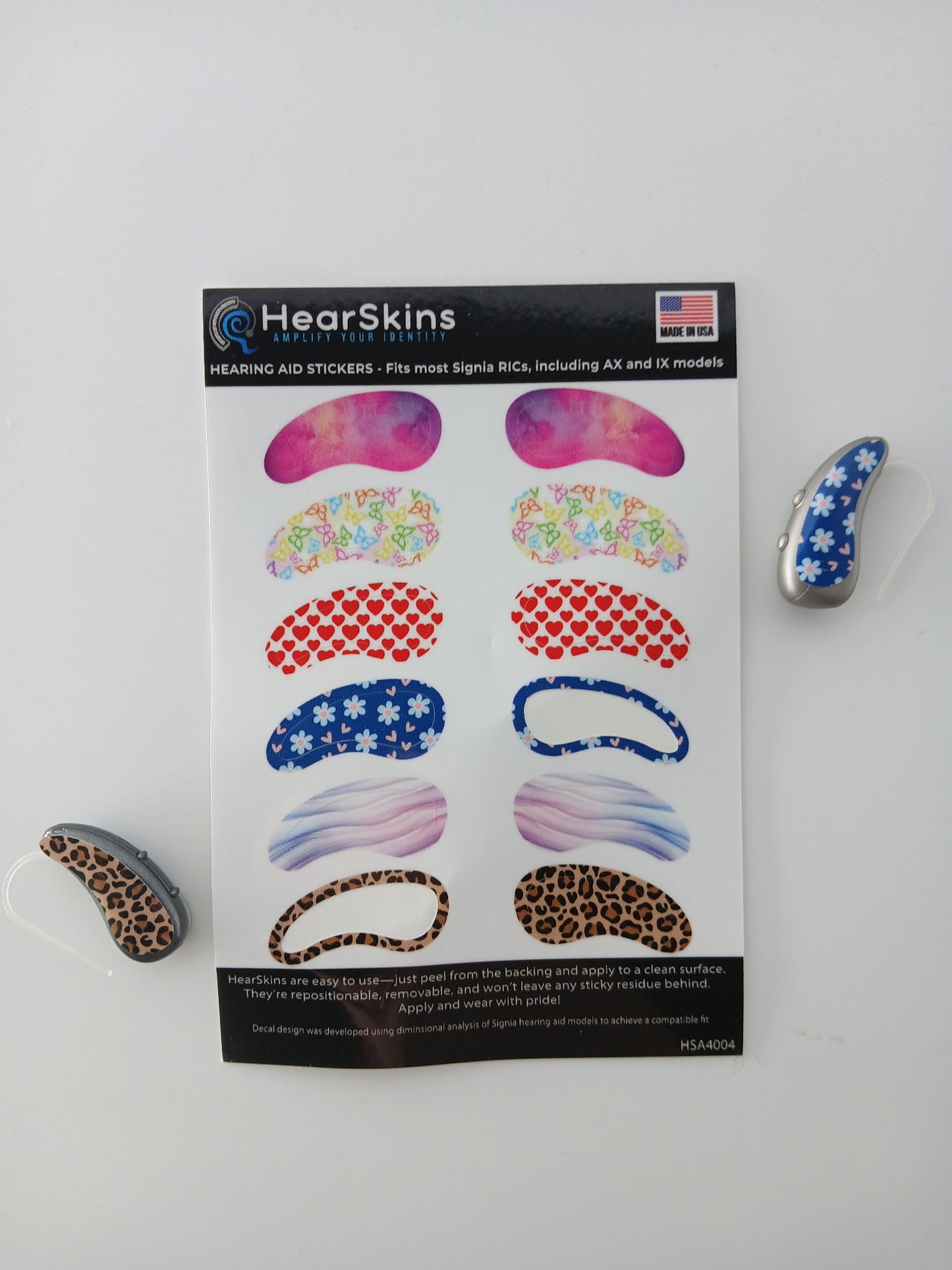 Signia Hearing Aid "Chic/Whimsical" Decals - choose between RIC, Power + Super Power BTE