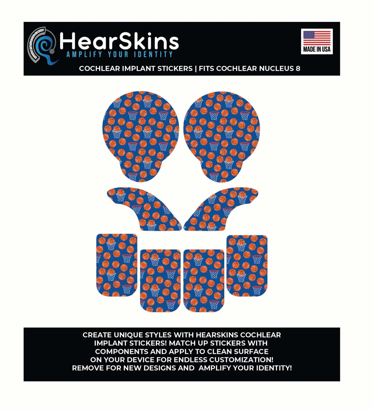 Basketball Cochlear Nucleus 7 or 8 Skins Stickers