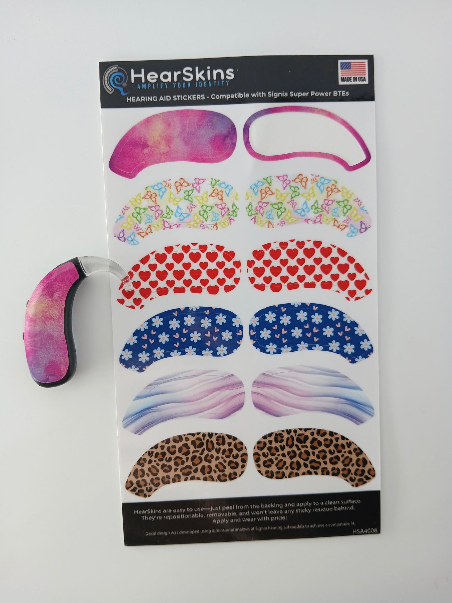 Signia Hearing Aid "Chic/Whimsical" Decals - choose between RIC, Power + Super Power BTE