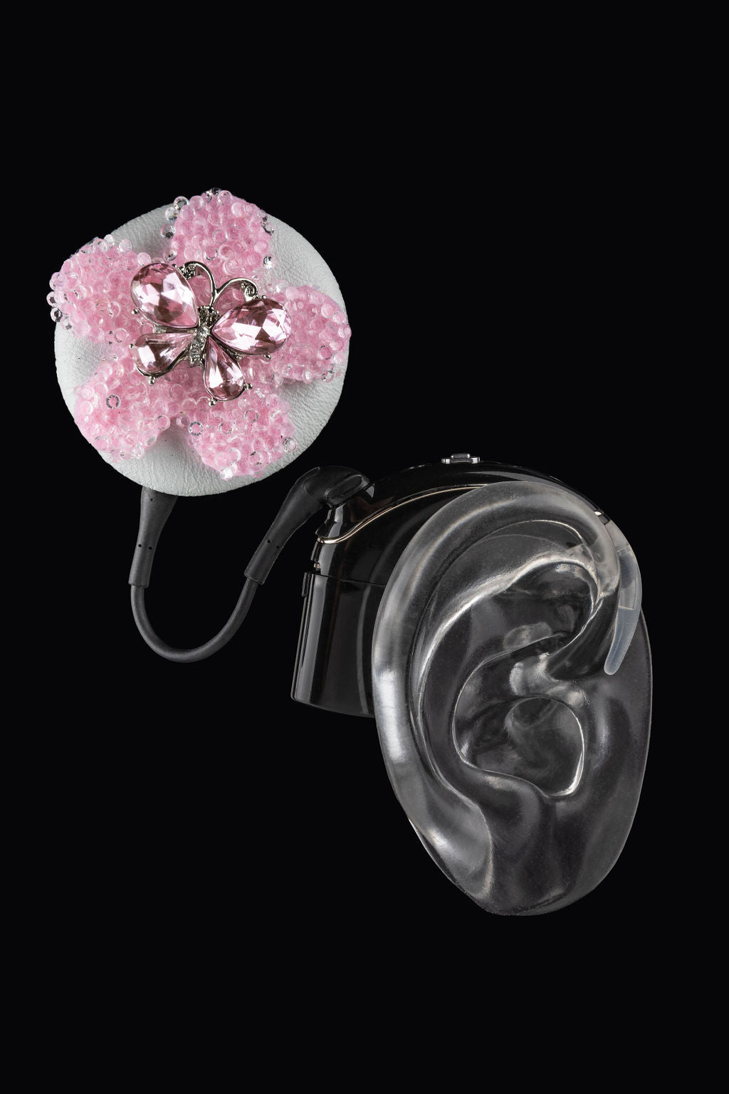 Deafmetal USA Leather covers for cochlear implant decoration for CI Deaf Metal PINK FLOWER Coil/Headpiece Hat