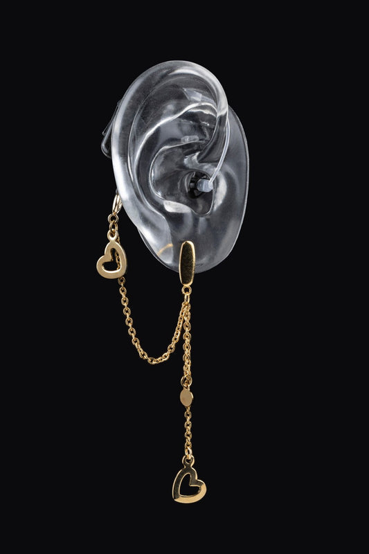 Deafmetal USA Earrings Hearing Aid Cochlear Implant Jewelry Deaf Metal Golden Heart
