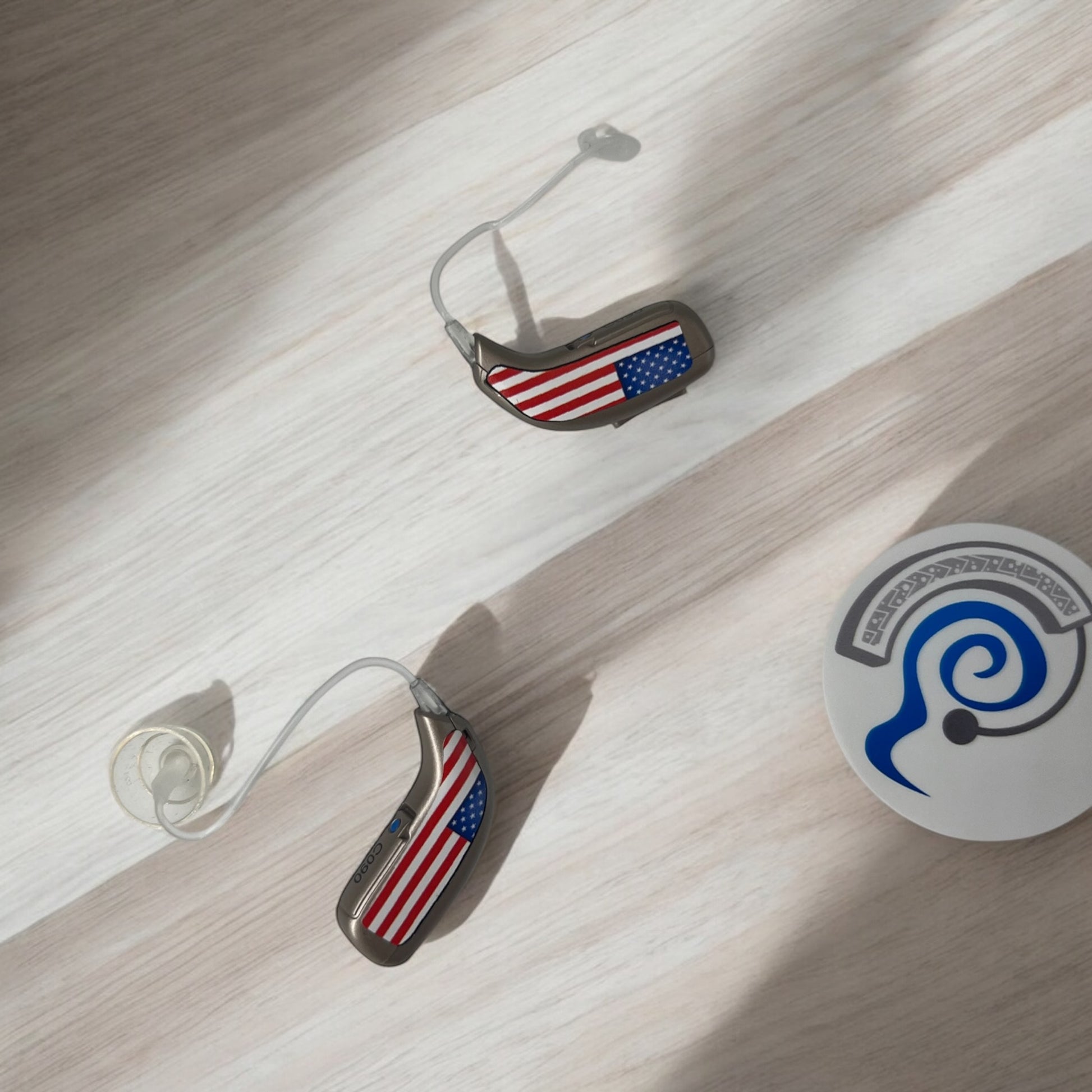 Hearing Aid Stickers american flag all sizes universal fit