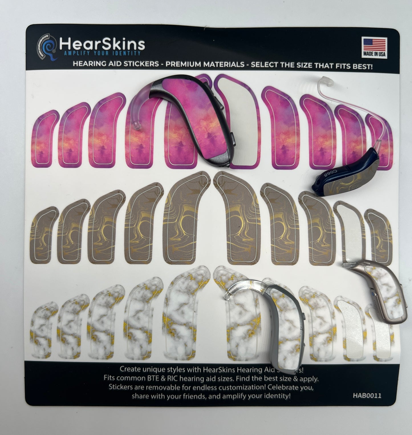 Skins/autocollants pour aides auditives HearSkins « Marble »