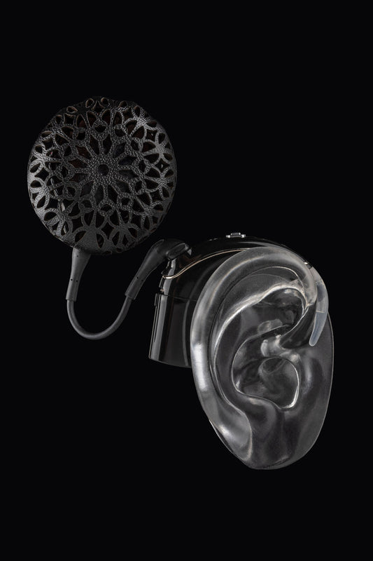 Deafmetal USA Leather covers for cochlear implant decoration for CI Deaf Metal LACY BLACK Coil/Headpiece Leather Cover