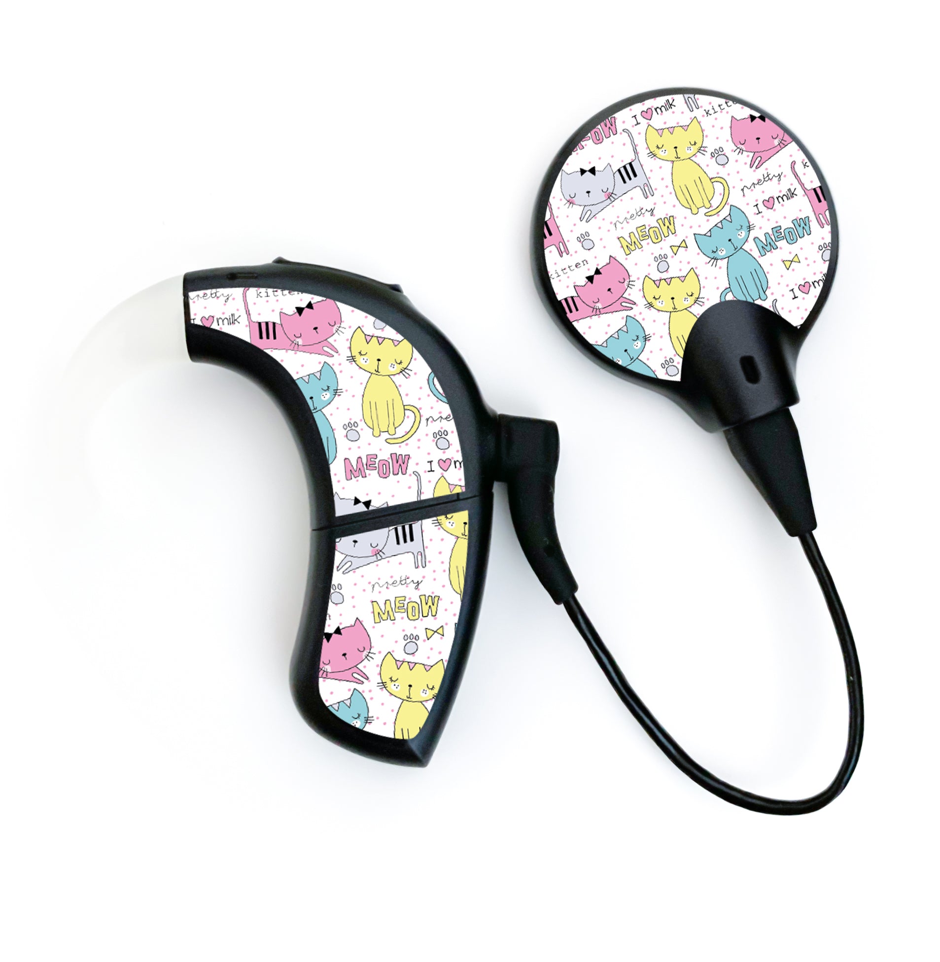 Deafmetal USA features HearSkins Hearoes brand hearing aid and cochlear implant stickers and skins to decorate hearing devices Cats Hearing Aid and CI Skins