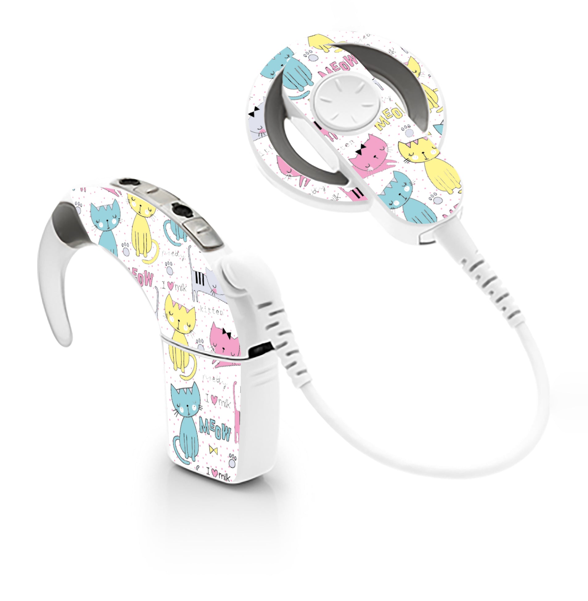 Deafmetal USA features HearSkins Hearoes brand hearing aid and cochlear implant stickers and skins to decorate hearing devices Cats Hearing Aid and CI Skins