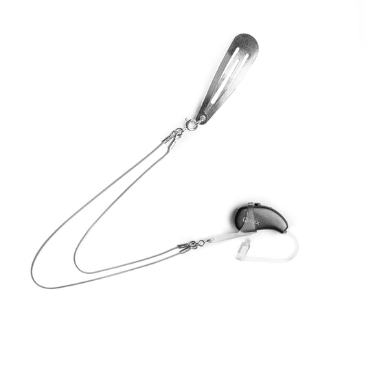 Deafmetal USA pendant charm to decorate hearing aids or cochlear implants Deaf Metal jewelry DM Hair Clip and Double Chain