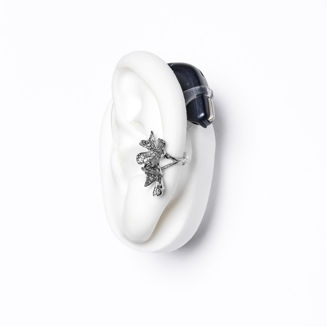 Deafmetal USA hearing aid jewelry Deaf Metal Flower Safety Ring in Silver or Gold