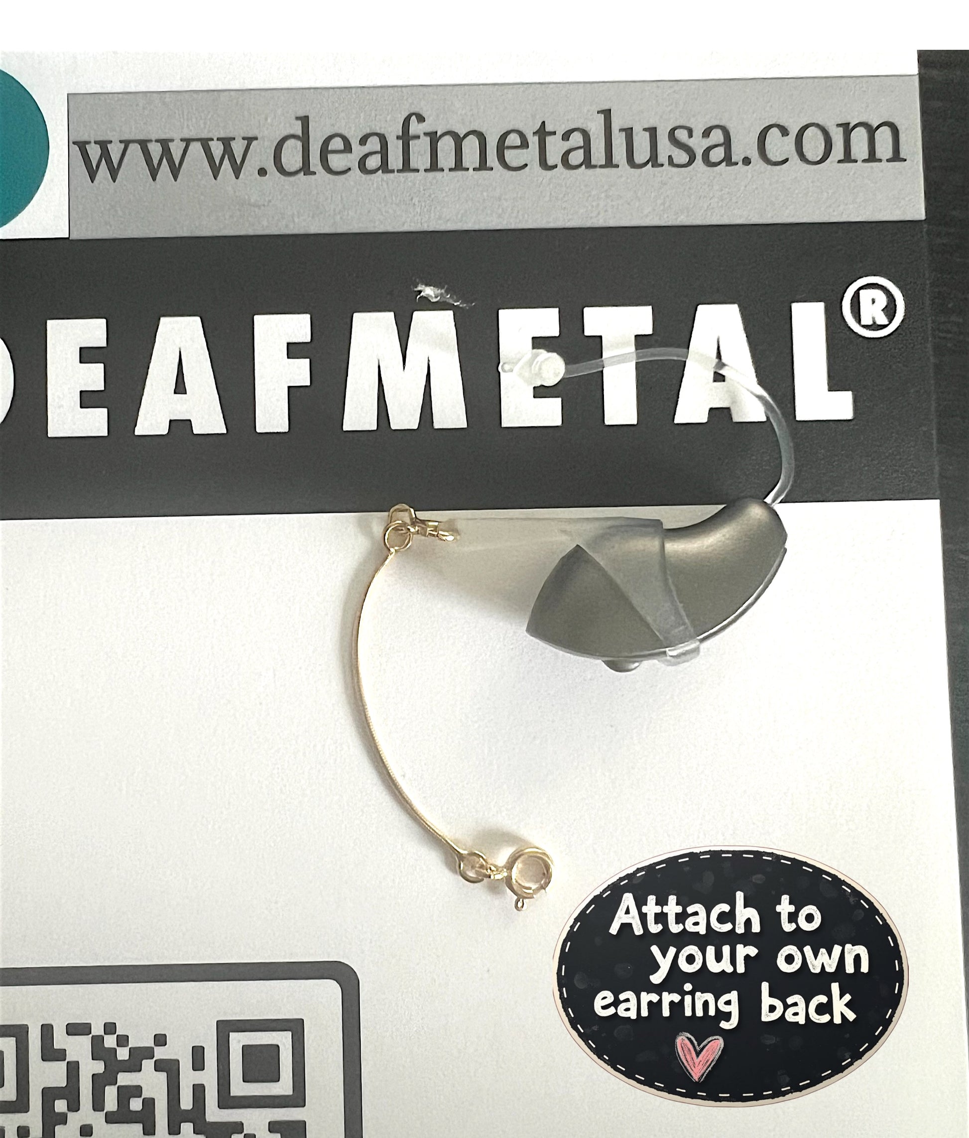 Deafmetal gold snake chain on hearing aid for secure retention