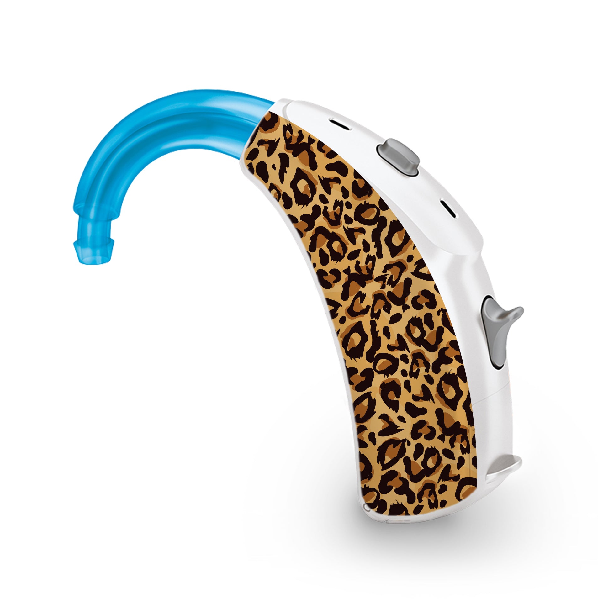 Deafmetal USA features HearSkins Hearoes brand hearing aid and cochlear implant stickers and skins to decorate hearing devices Leopard Hearing Aid and CI Skins