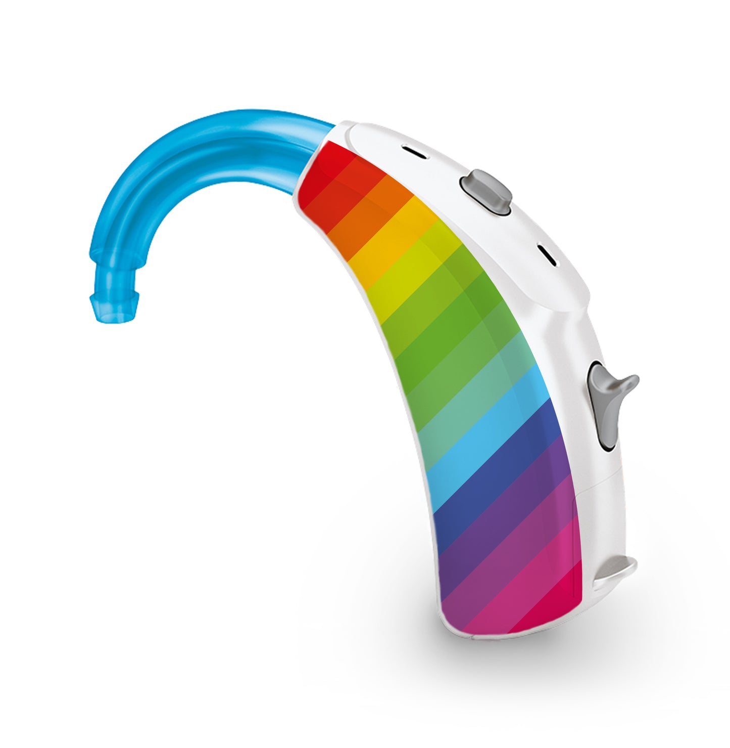 Deafmetal USA features HearSkins Hearoes brand hearing aid and cochlear implant stickers and skins to decorate hearing devices Rainbow Hearing Aid and CI Skins