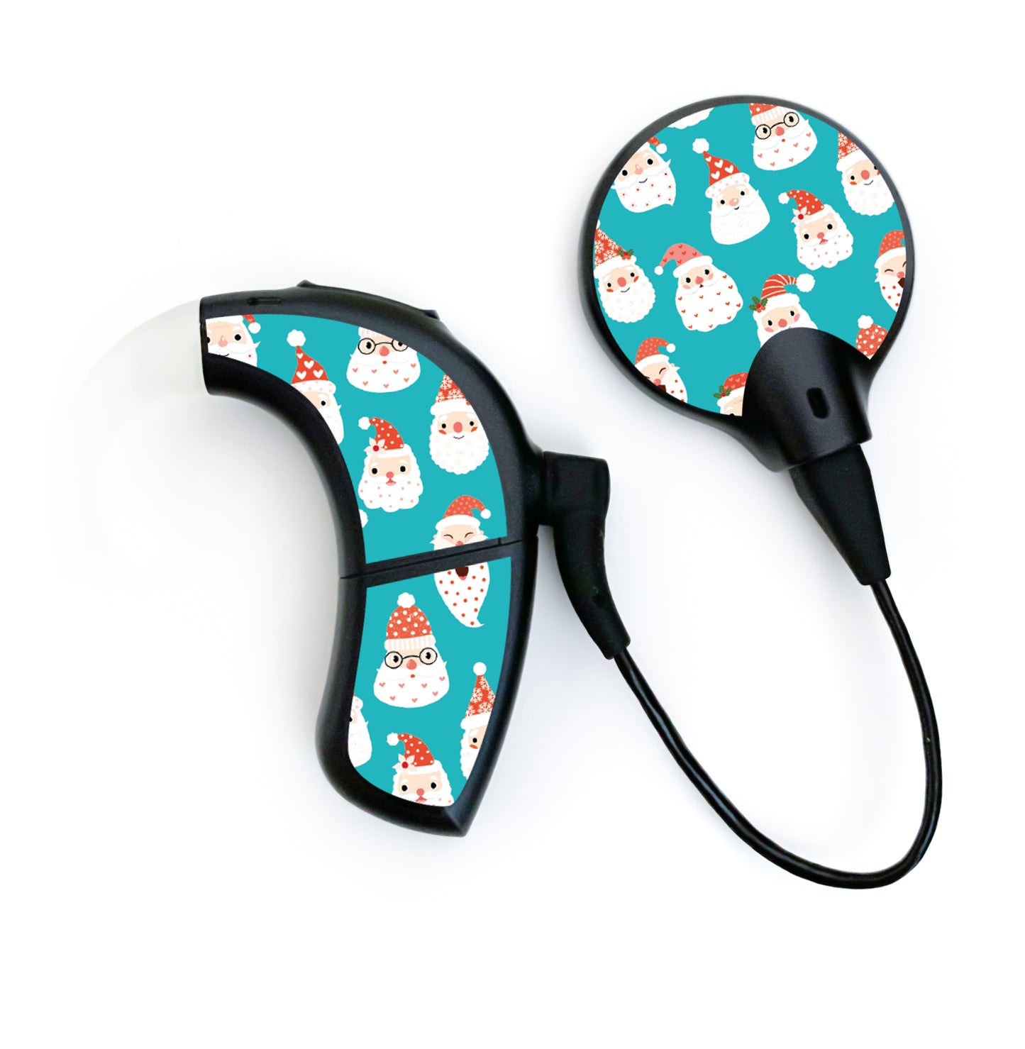 Deafmetal USA features HearSkins Hearoes brand hearing aid and cochlear implant stickers and skins to decorate hearing devices Santa Heads Hearing Aid and CI Skins