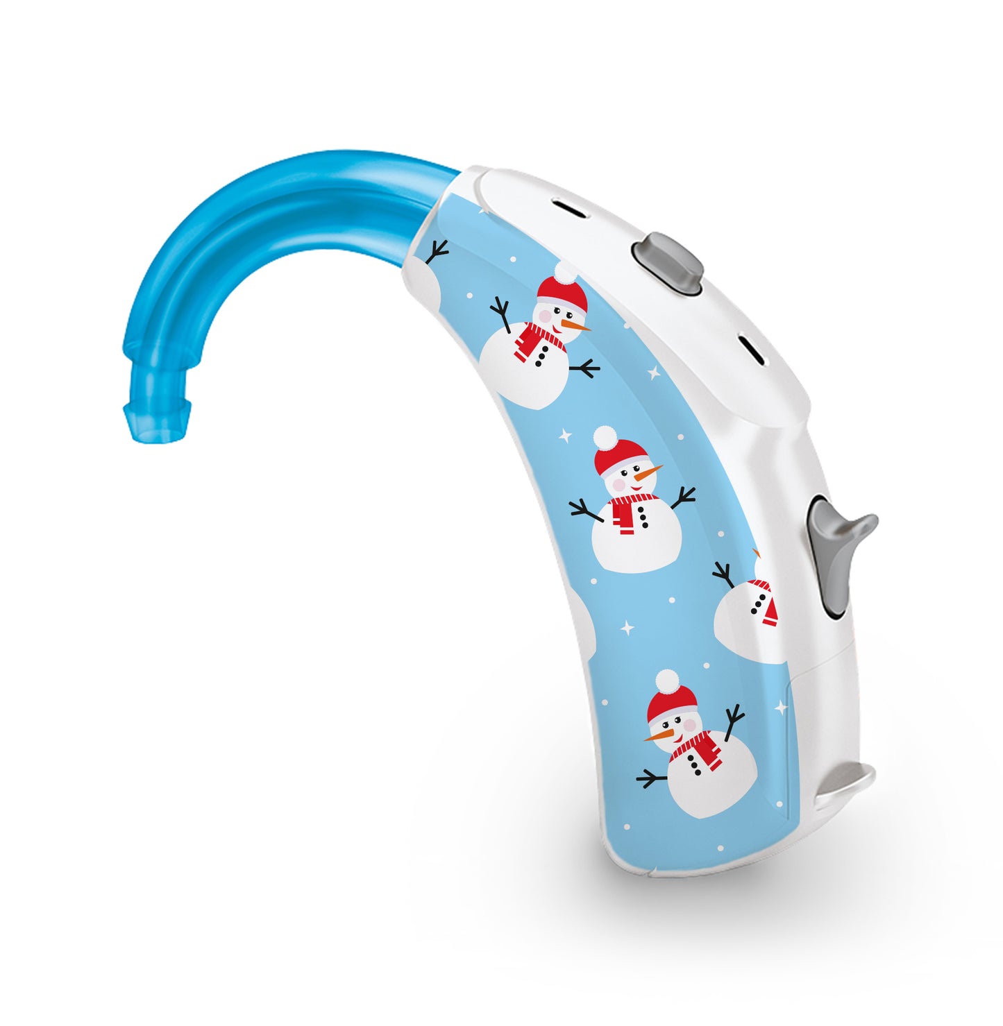 Deafmetal USA features HearSkins Hearoes brand hearing aid and cochlear implant stickers and skins to decorate hearing devices Snowman Hearing Aid and CI Skins