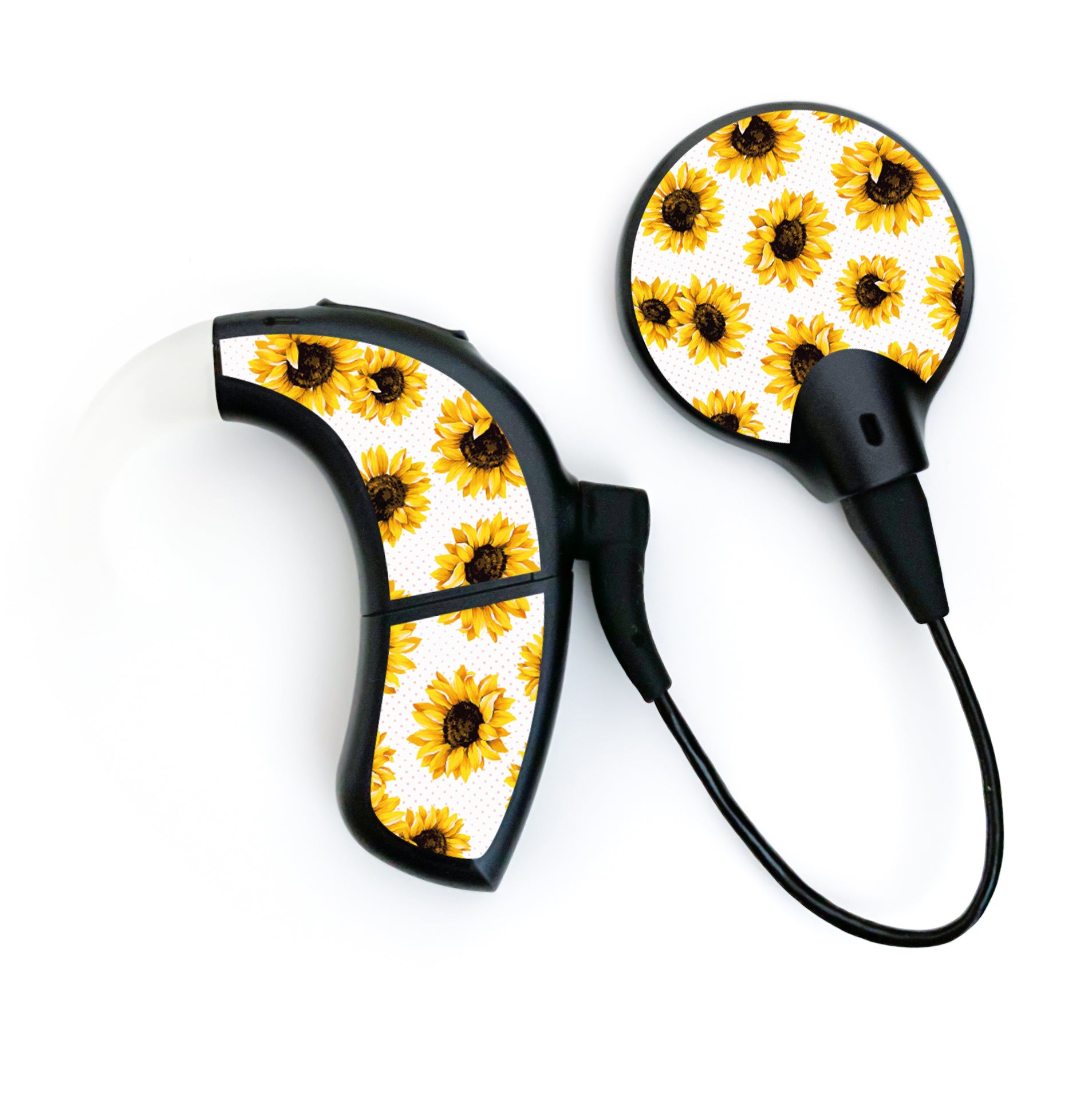 Deafmetal USA features HearSkins Hearoes brand hearing aid and cochlear implant stickers and skins to decorate hearing devices Sunflowers Hearing Aid and CI Skins