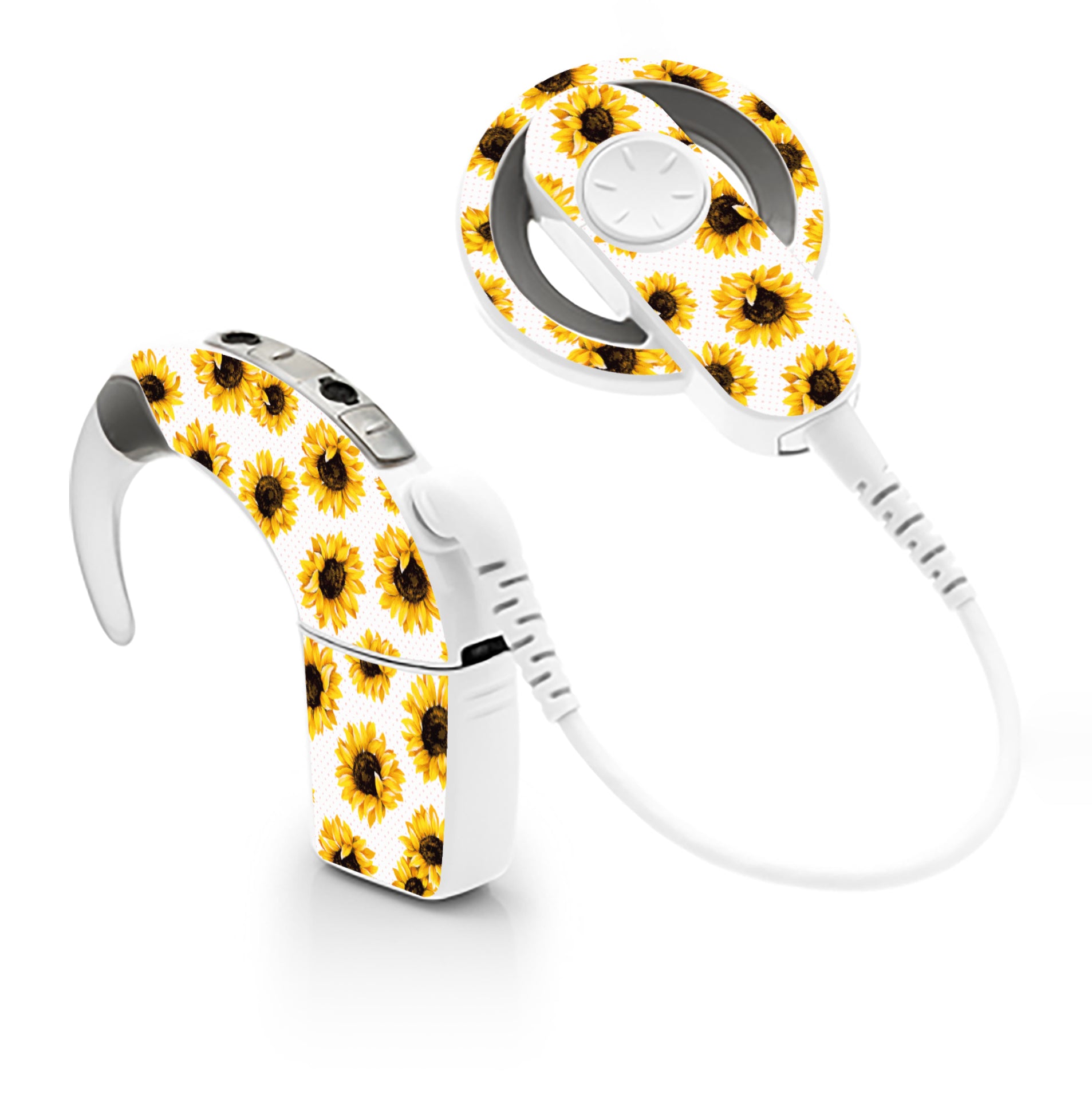 Deafmetal USA features HearSkins Hearoes brand hearing aid and cochlear implant stickers and skins to decorate hearing devices Sunflowers Hearing Aid and CI Skins